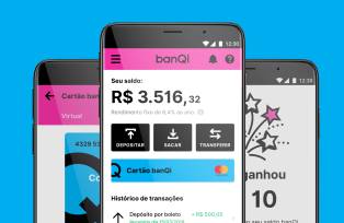 telas do BanQi, fintech do grupo Via Varejo
