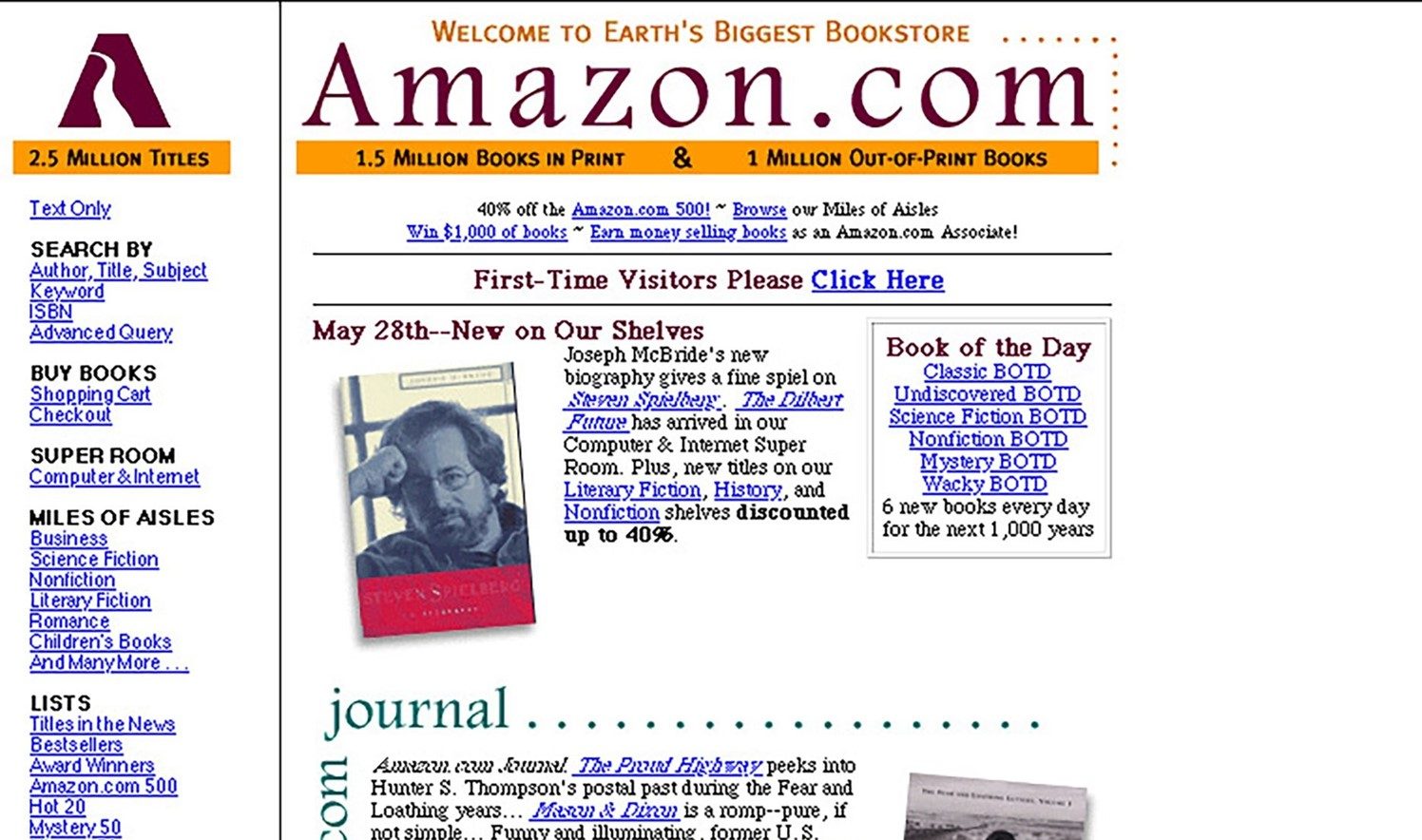 Tela do site da Amazon em 1997 (reprodução)