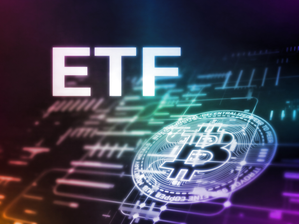 Imagem criada com computação com escrito ETF em letras brancas