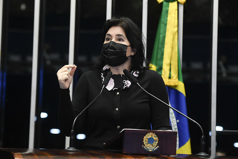 A senadora Simone Tebet (MDB-MS) discursa do plenário do Senado Federal (Foto: Jefferson Rudy/Agência Senado)