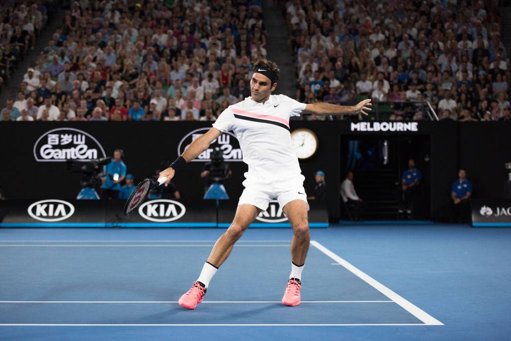 Roger Federer playing Tennis at Australian Open on January 26th 2018 in Melbourne, Australia.