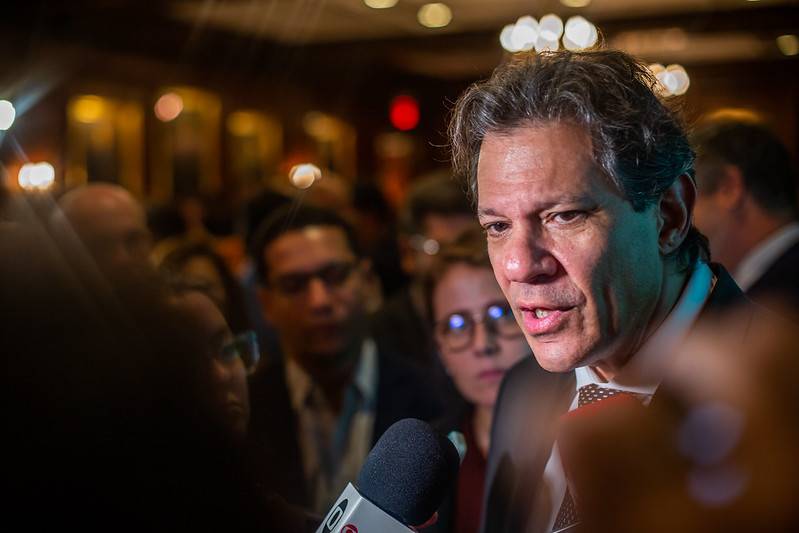 O Ministro da Fazenda, Fernando Haddad (PT), em evento promovido em Nova York (Foto: Diogo Zacarias)