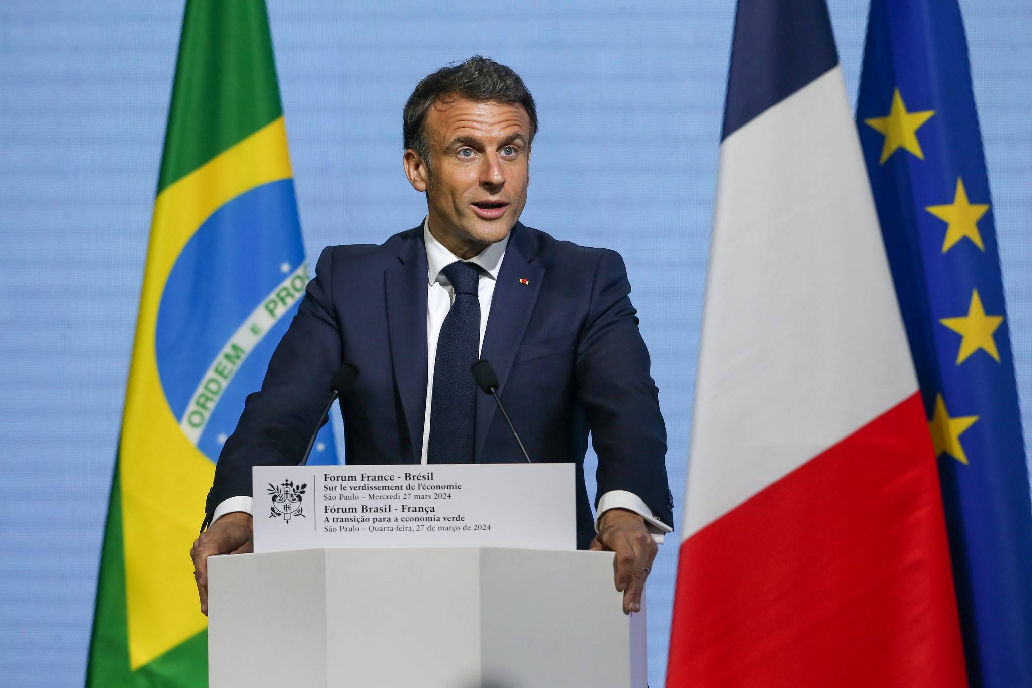 Emmanuel Macron, presidente da França, em visita a São Paulo (Foto: Ayrton Vignola/Fiesp)