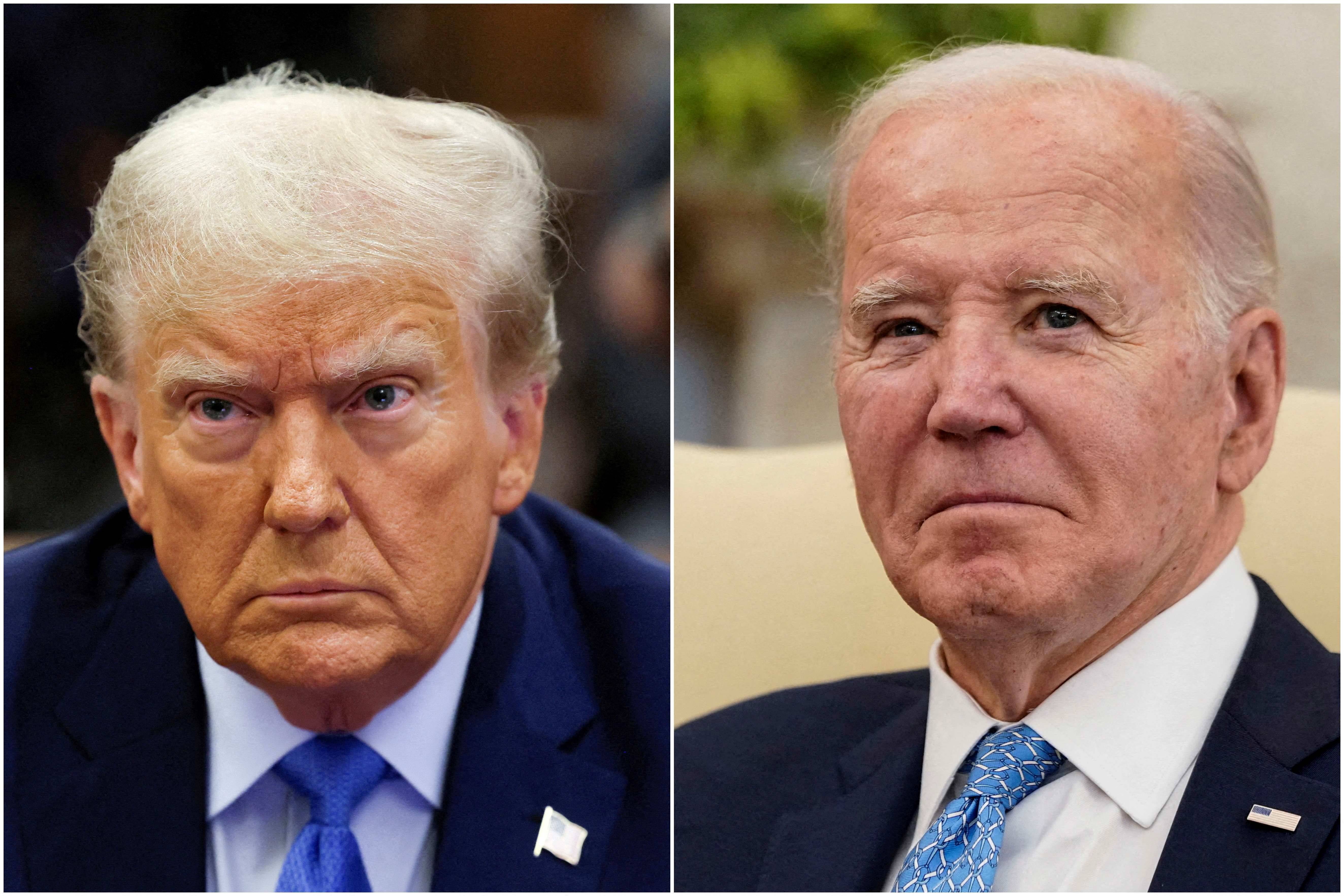 Os candidatos à presidência dos EUA Donald Trump e Joe Biden, que fazem debate hoje (Fotos: Brendan McDermid e Elizabeth Frantz/Reuters)