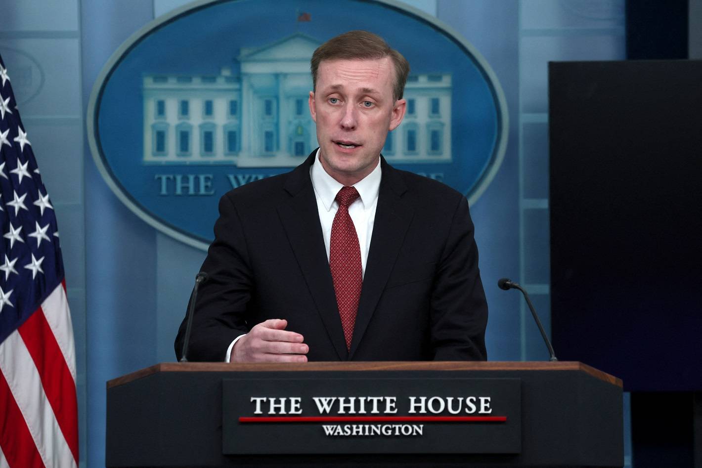 Conselheiro de Segurança Nacional Jake Sullivan fala durante uma coletiva de imprensa na Casa Branca em Washington, EUA (REUTERS/Leah Millis)
