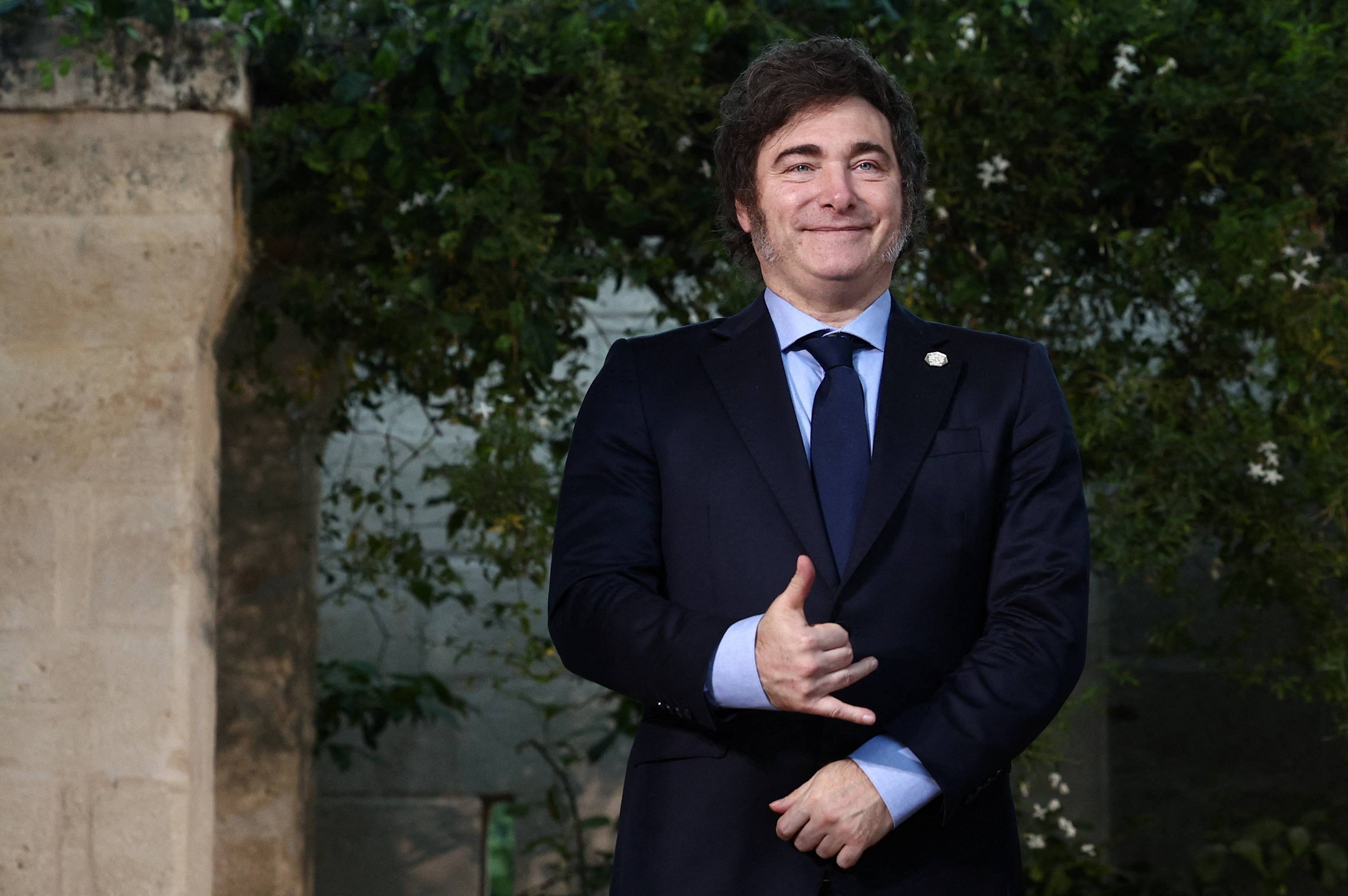 O presidente da Argentina, Javier Milei, durante encontro do G7, na Itália - 14/06/2024 (Foto: Guglielmo Mangiapane/Reuters)