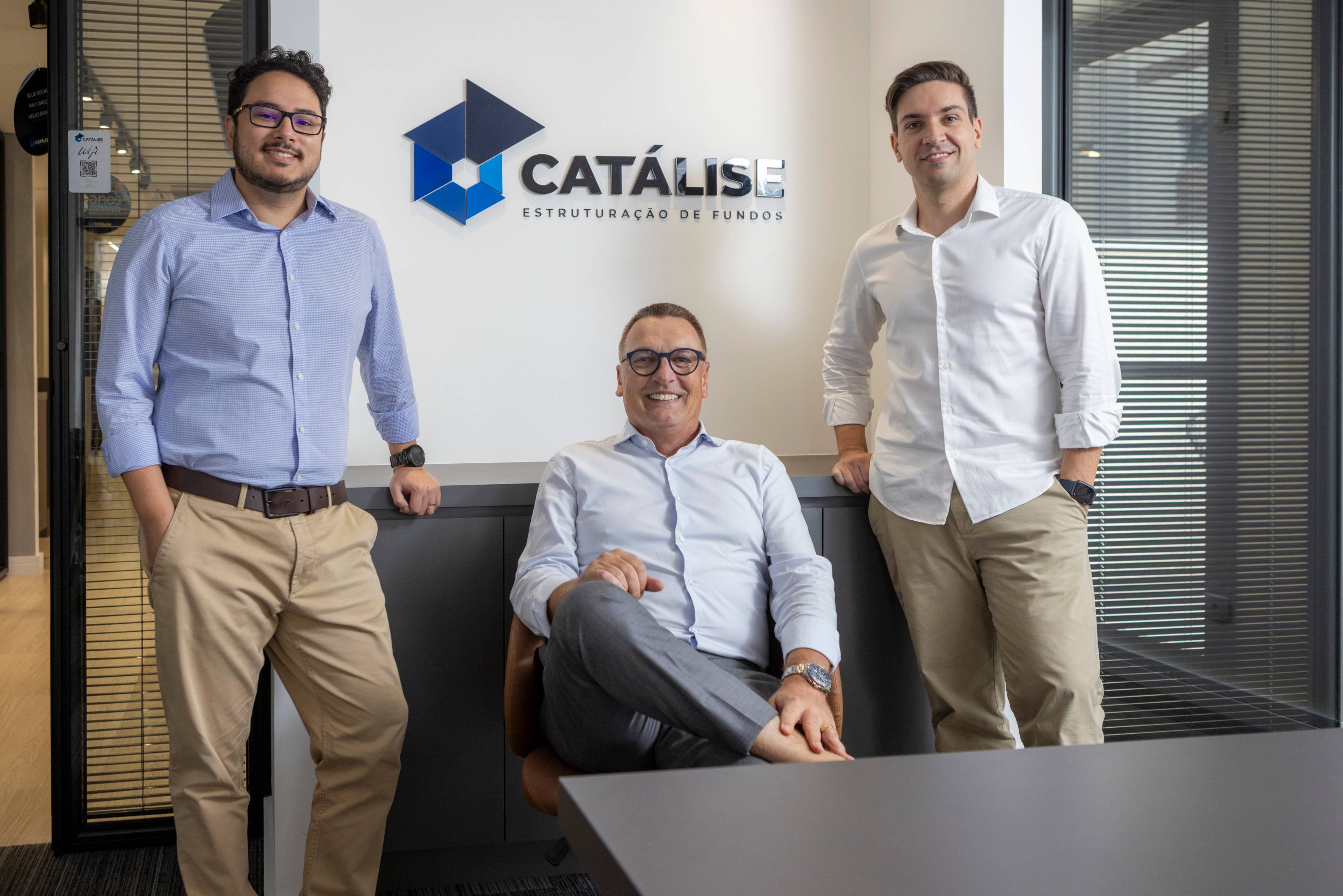 Marcelo Aoki, André Fauth e Bruno Lage, sócios da Catálise. (Foto, Guilherme Pupo/Divulgação)