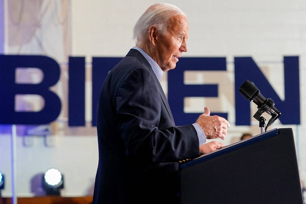 Presidente dos Estados Unidos, Joe Biden, faz comício em Madison, Wisconsin (Foto: Nathan Howard/Reuters)