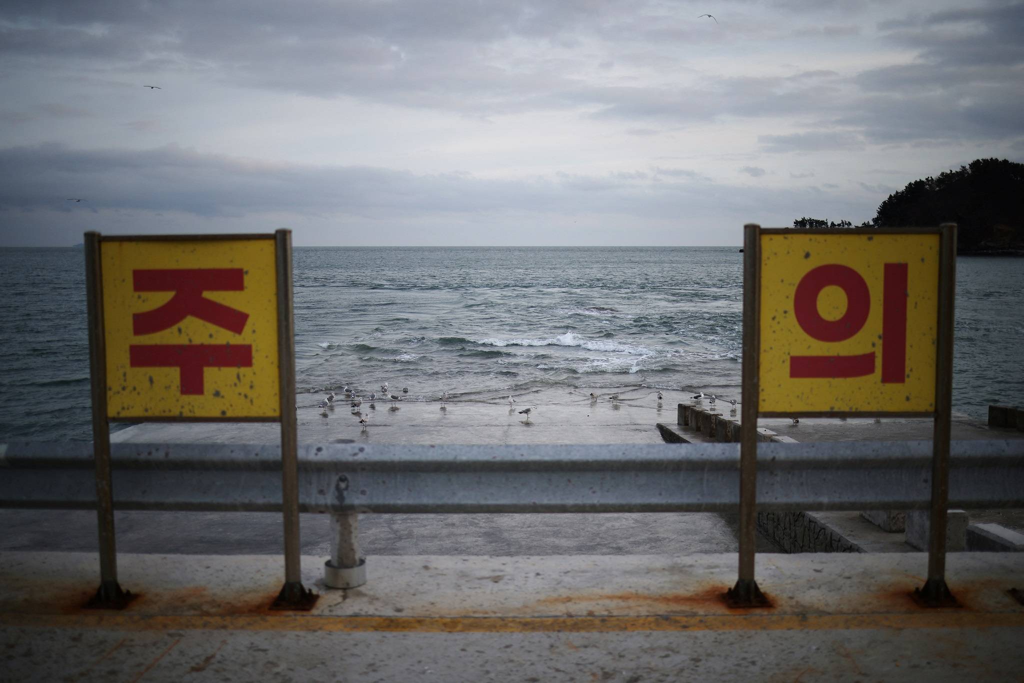 Sinais de alerta na Ilha Yeonpyeong, na Coreia do Sul (REUTERS/Kim Hong-Ji)