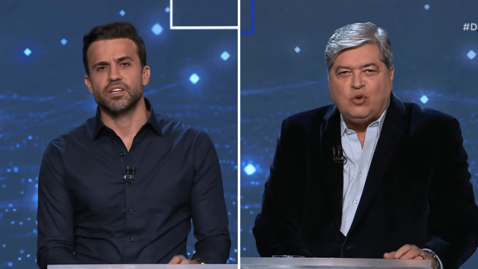 Os candidatos Pablo Marçal (PRTB) e José Luiz Datena (PSDB) durante debate para a prefeitura de São Paulo na TV Bandeirantes (Foto: Reprodução YouTube)