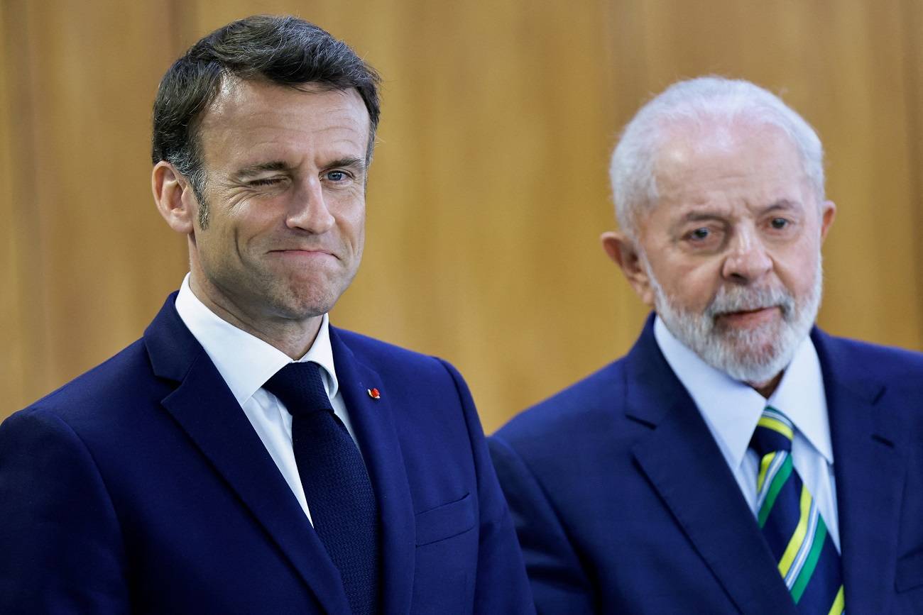 O presidente francês, Emmanuel Macron, e o presidente  Luiz Inácio Lula da Silva durante uma reunião no Palácio do Planalto, em Brasília, Brasil
28/03/2024
REUTERS/Ueslei Marcelino