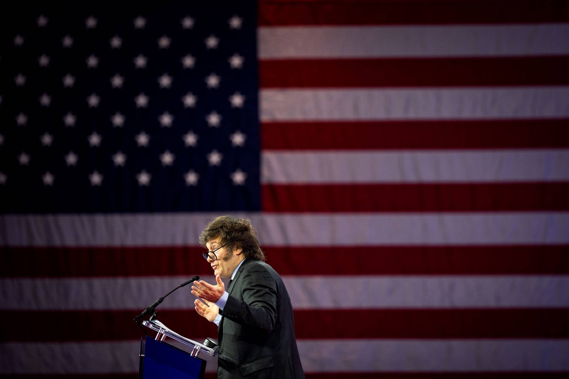 Javier Milei, presidente da Argentina, discursa durante a Conferência de Ação Política Conservadora (CPAC) em Maryland em 24 de fevereiro de 2024.
