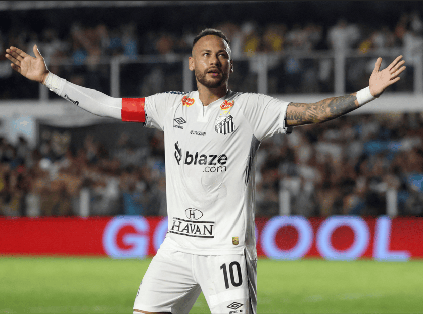 Neymar celebra gol pelo Santos no Campeonato Paulista 16/2/2025 (Foto: REUTERS/Thiago Bernardes)

