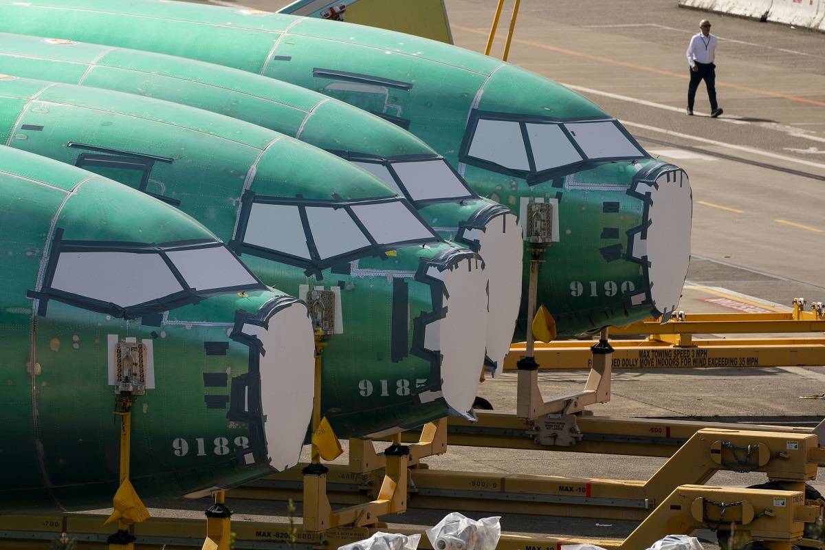 Fuselagens de jatos de passageiros da Boeing na instalação de fabricação da empresa em Renton, Washington, EUA. Fotógrafo: David Ryder/Bloomberg