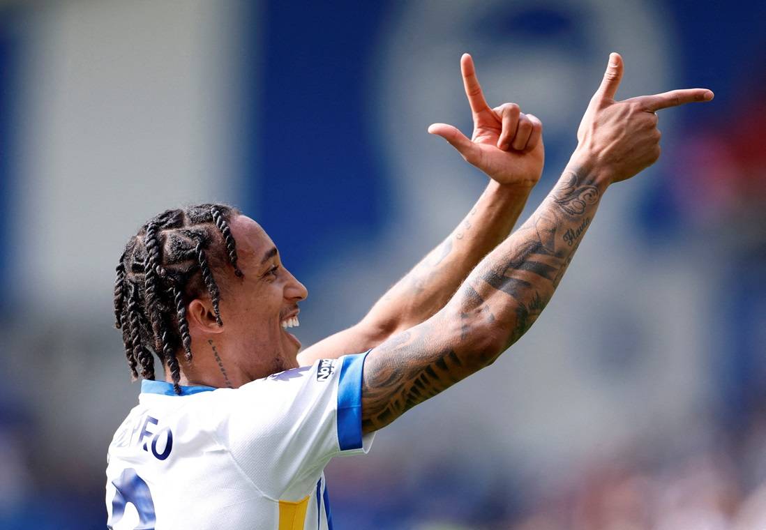 FOTO DE ARQUIVO: Futebol - Premier League - Brighton & Hove Albion x Leicester City - The American Express Community Stadium, Brighton, Reino Unido - 12 de abril de 2025
João Pedro, do Brighton & Hove Albion, comemora o primeiro gol da equipe
Action Images via Reuters/Peter Cziborra