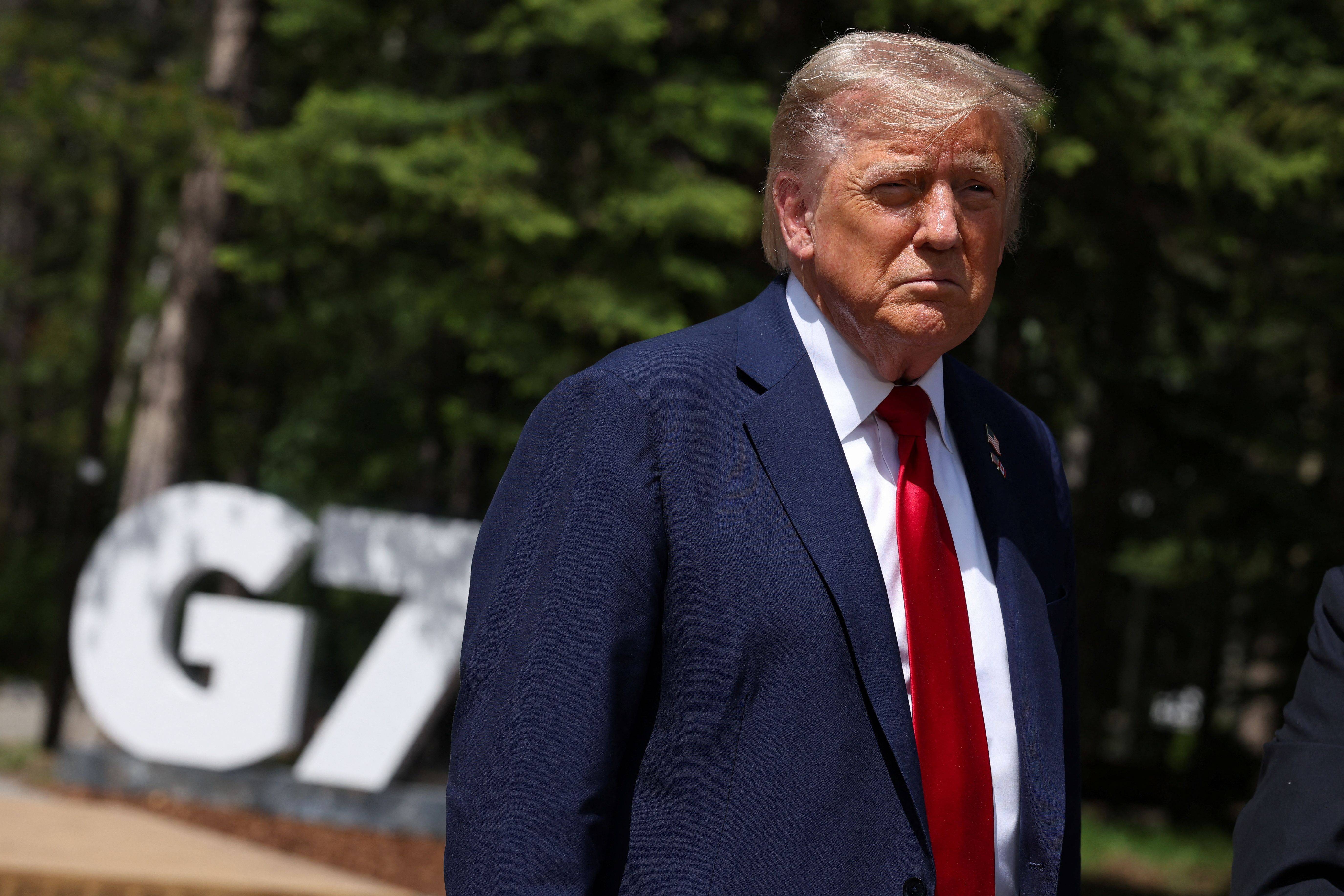 Donald Trump na Cúpula de Líderes do G7 em Kananaskis, Canadá, em 16 de junho.

Fotógrafa: Suzanne Plunkett/Pool/Getty Images
