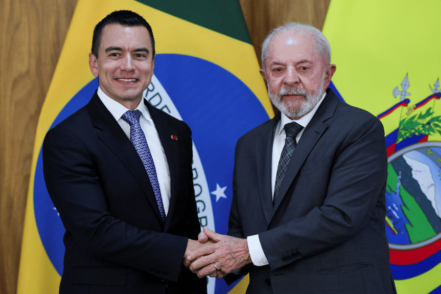 Daniel Noboa, presidente do Equador, e Lula, presidente do Brasil (Foto: REUTERS/Adriano Machado)