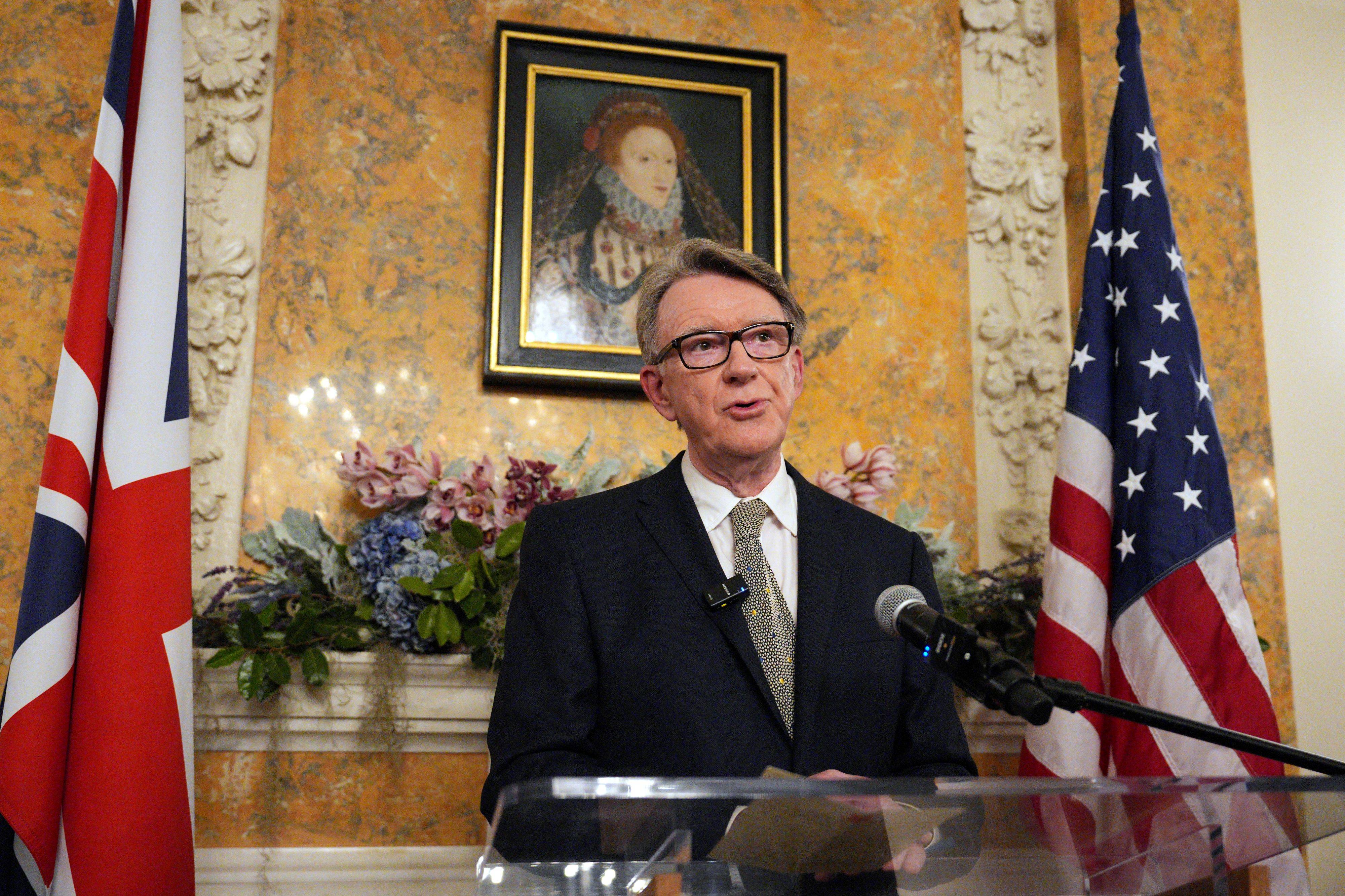 Embaixador britânico nos Estados Unidos, Peter Mandelson 26/02/2025 Carl Court/Pool via REUTERS