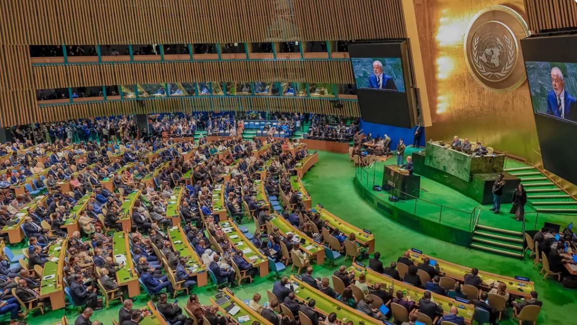 Imagem mostra uma sessão da Assembleia Geral das Nações Unidas (ONU)