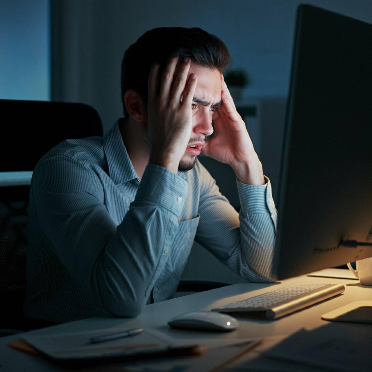 Líder preocupado diante de computador