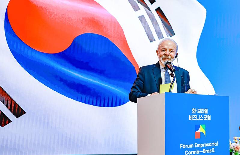 Presidente da República, Luiz Inácio Lula da Silva, durante a sessão de encerramento do Encontro Empresarial Brasil-Coreia do Sul. Foto: Ricardo Stuckert / PR