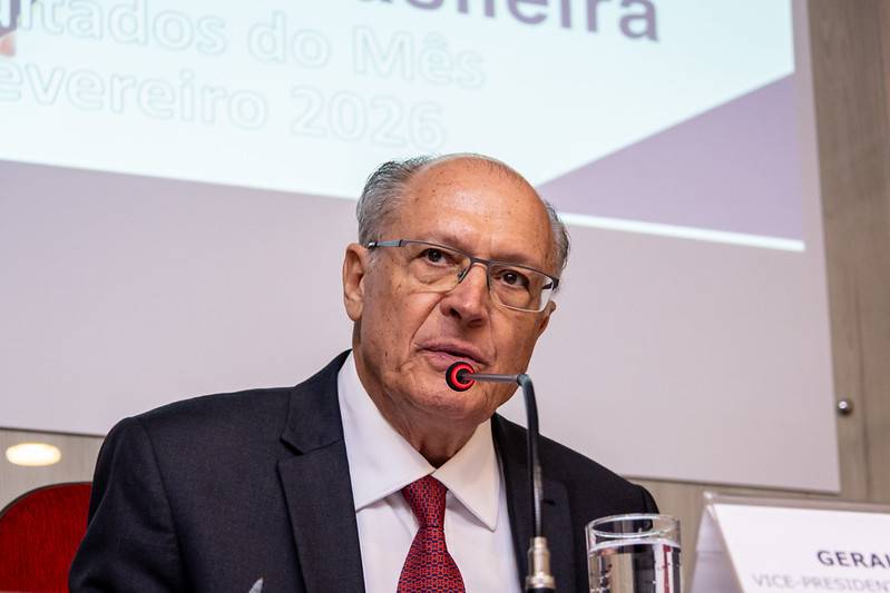 Vice-Presidente da República e Ministro, Geraldo Alckmin durante a Coletiva da Balança Comercial, no MDIC, em Brasília. Foto: Júlio César Silva/MDIC