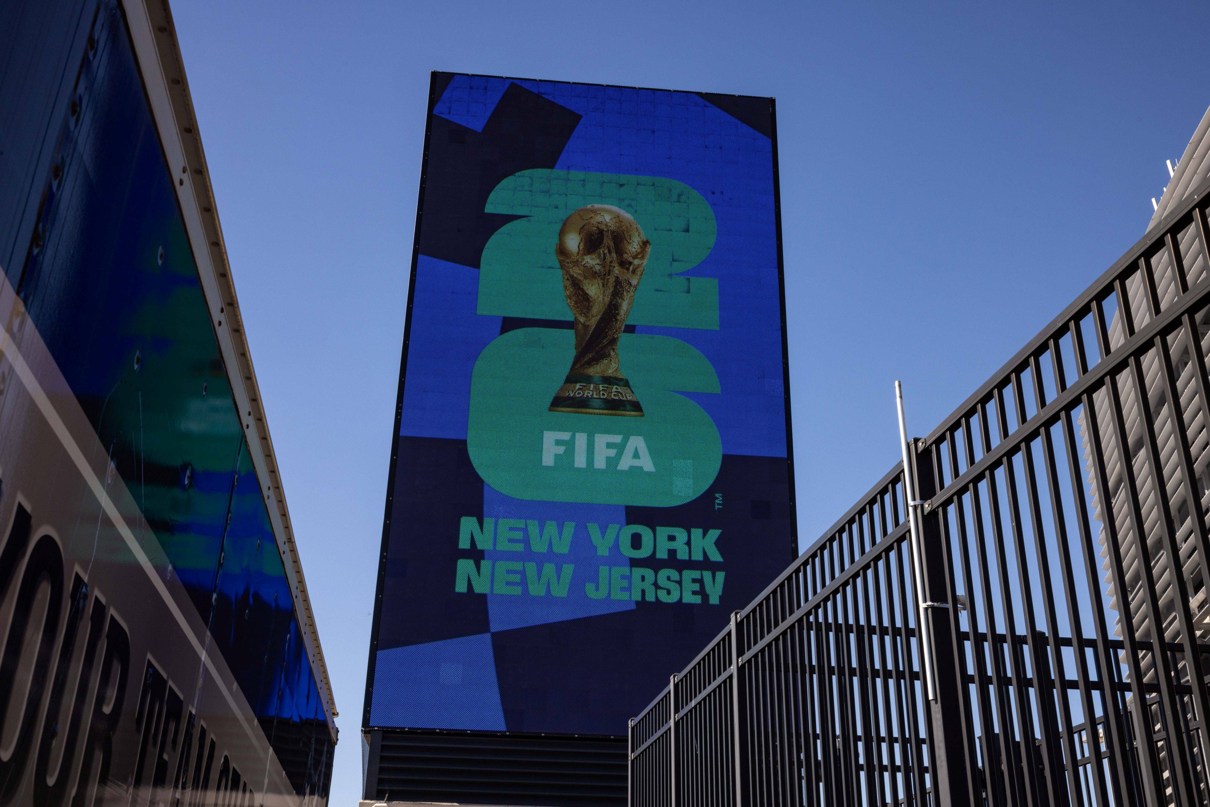 Sinalização da FIFA no MetLife Stadium em East Rutherford, Nova Jersey, em 6 de fevereiro de 2024. Foto: Bloomberg