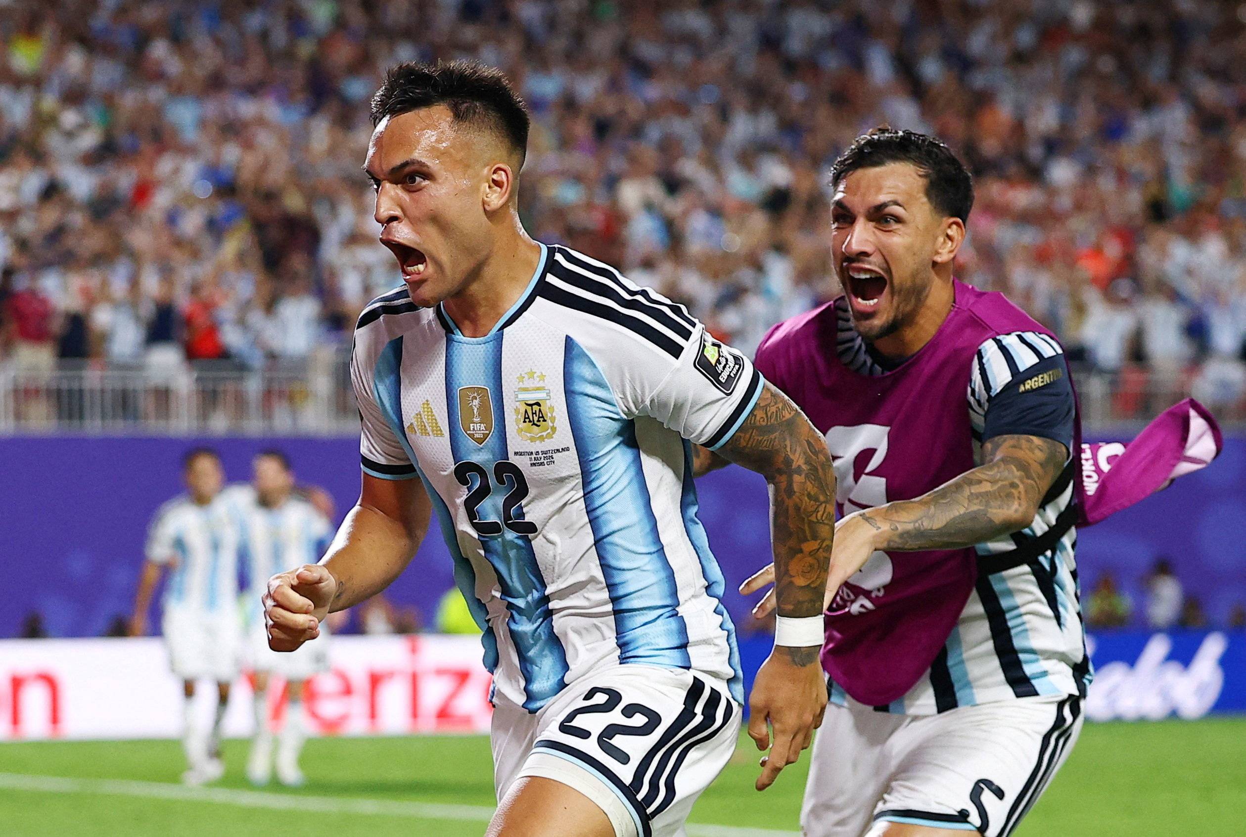 Lautaro Martínez comemora ao marcar o terceiro gol da Argentina
11 de julho de 2026 REUTERS/Agustín Marcarian